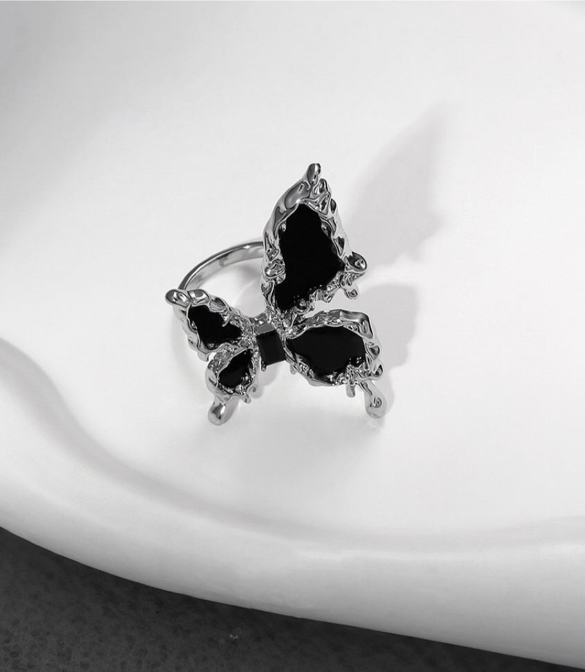 Noir Butterfly Statement Ring
