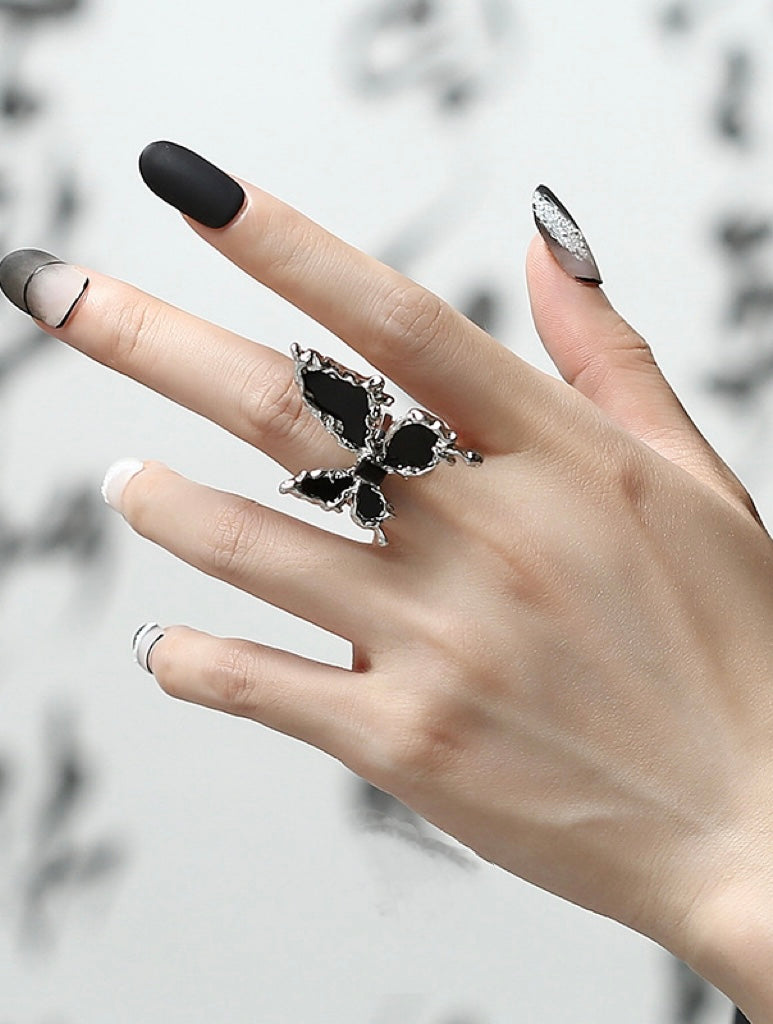 Noir Butterfly Statement Ring