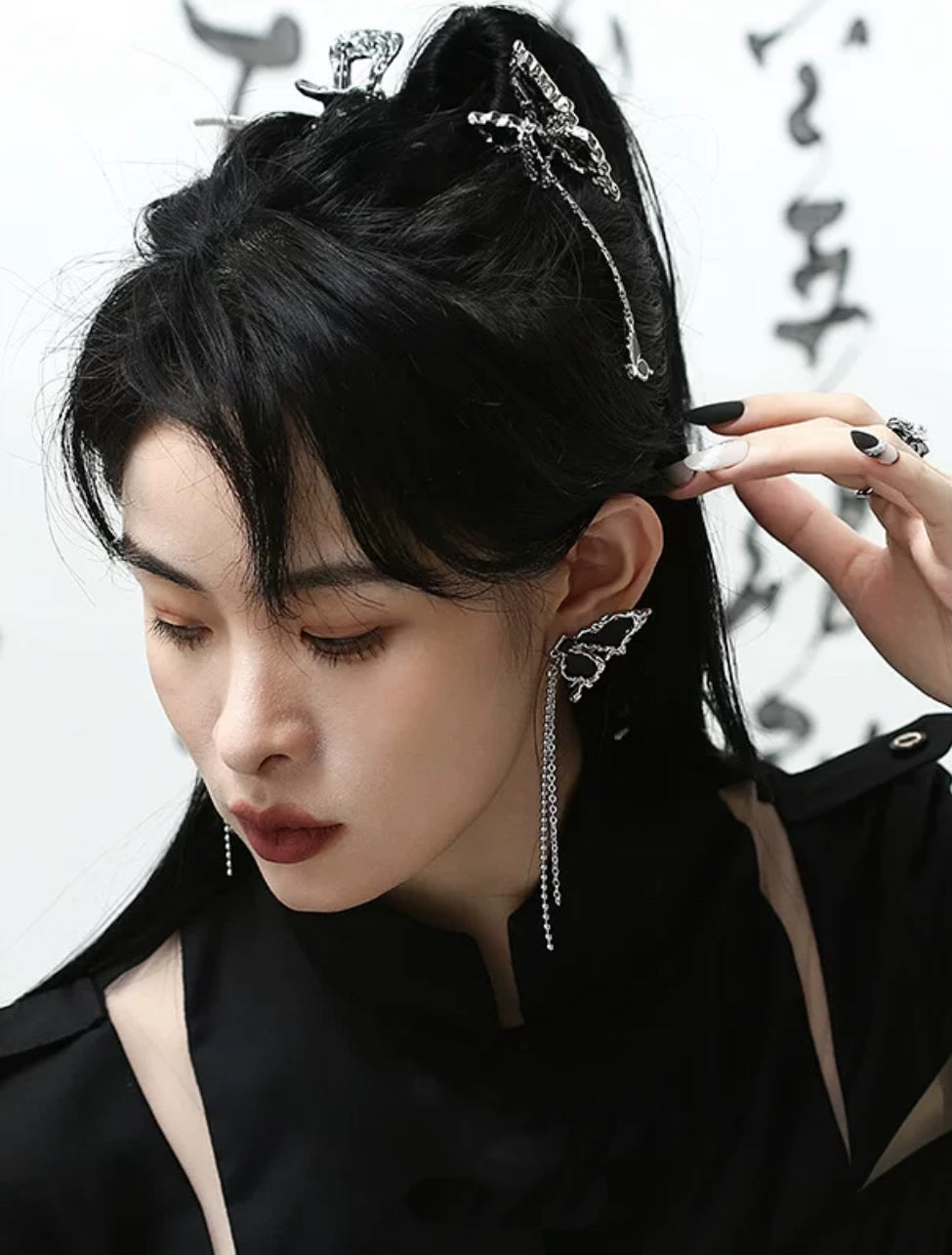 Asymmetric Butterfly Tassel Earrings
